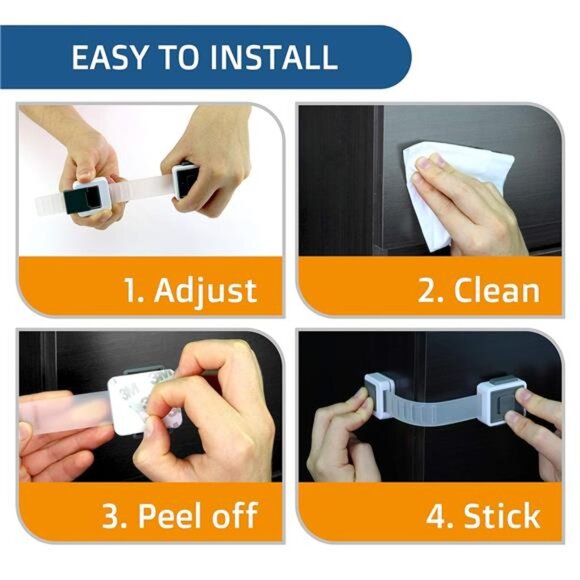 Child Safety Locks 4-Pack. Baby Proof Cabinets with Adjustable Strap Length - Picture 5 of 7